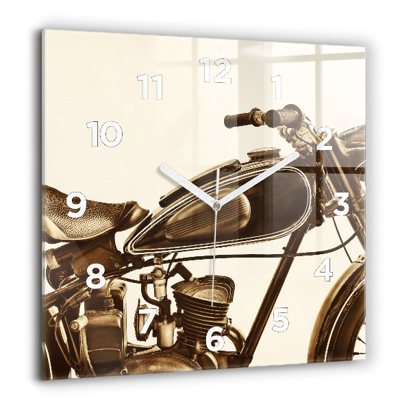 Ceas pătrat de perete din sticlă Motocicletă vintage sepia