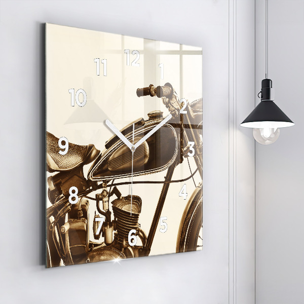 Ceas pătrat de perete din sticlă Motocicletă vintage sepia