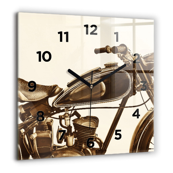 Ceas pătrat de perete din sticlă Motocicletă vintage sepia
