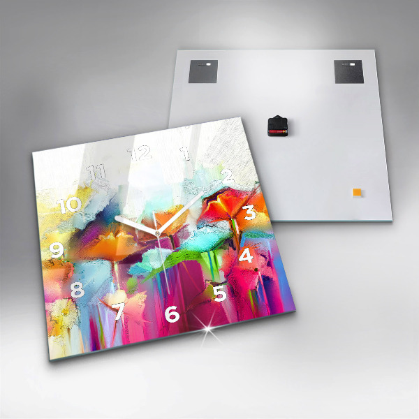 Ceas pătrat de perete din sticlă Flori abstracte