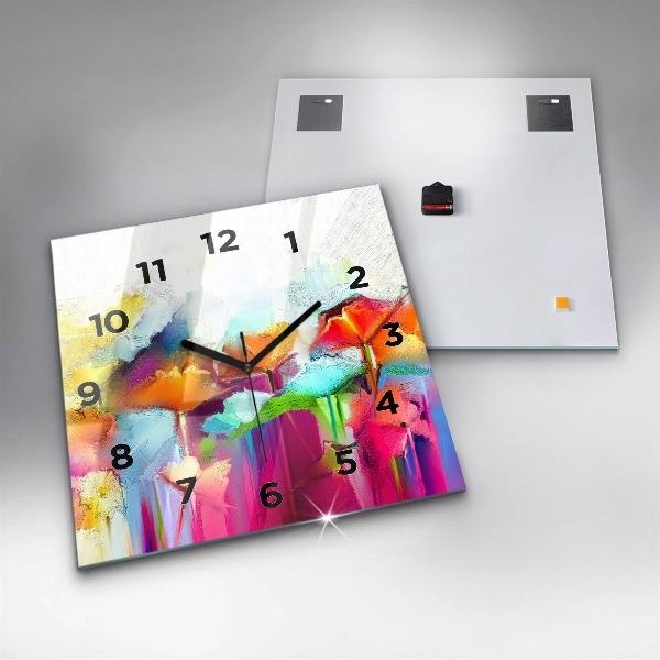 Ceas pătrat de perete din sticlă Flori abstracte