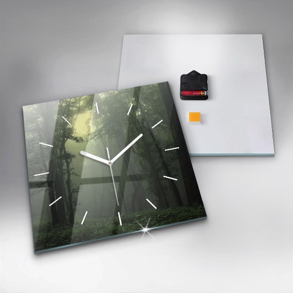 Ceas pătrat de perete din sticlă Pădure cețoasă dimineața