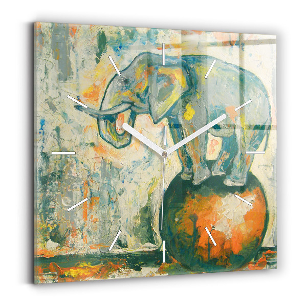 Ceas pătrat de perete din sticlă Poziția elefantului pictat