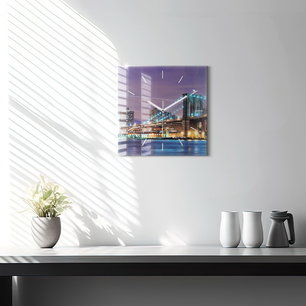 Ceas pătrat de perete din sticlă Podul Brooklyn și East River