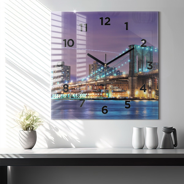 Ceas pătrat de perete din sticlă Podul Brooklyn și East River