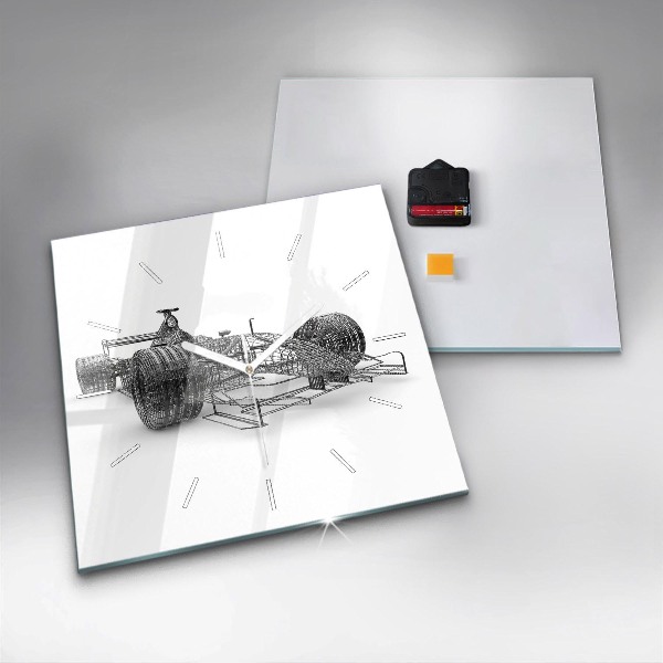 Ceas pătrat de perete din sticlă Design mașină F1