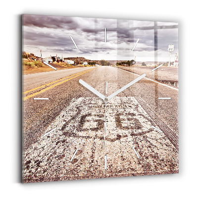 Ceas pătrat de perete din sticlă Route 66 SUA