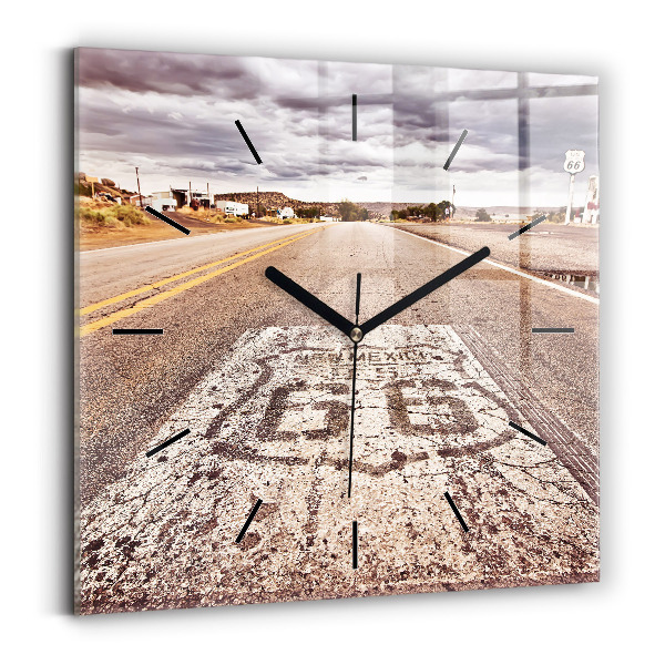Ceas pătrat de perete din sticlă Route 66 SUA