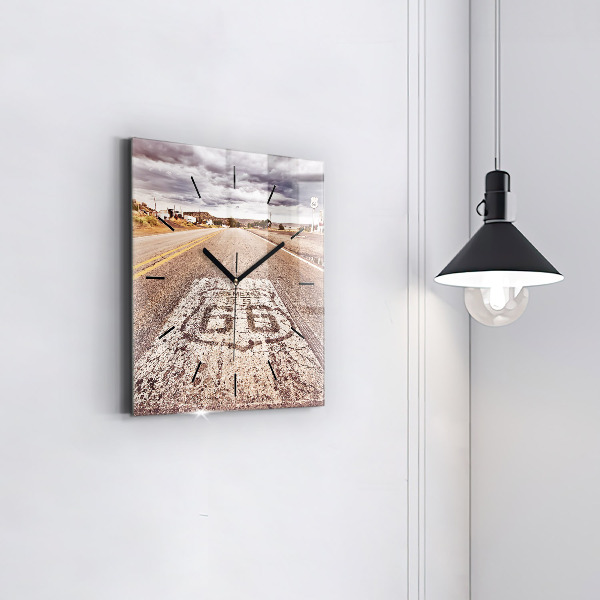 Ceas pătrat de perete din sticlă Route 66 SUA