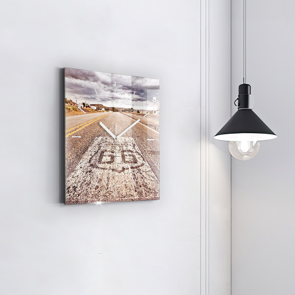 Ceas pătrat de perete din sticlă Route 66 SUA