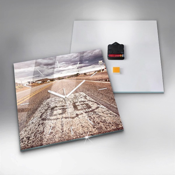 Ceas pătrat de perete din sticlă Route 66 SUA