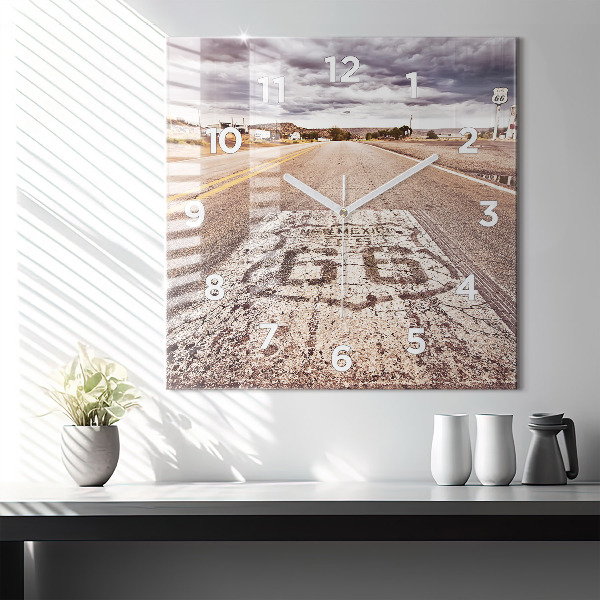 Ceas pătrat de perete din sticlă Route 66 SUA