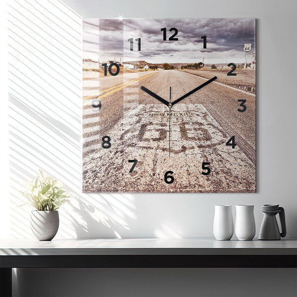 Ceas pătrat de perete din sticlă Route 66 SUA