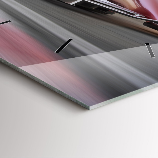 Ceas pătrat de perete din sticlă Mașină sport de curse