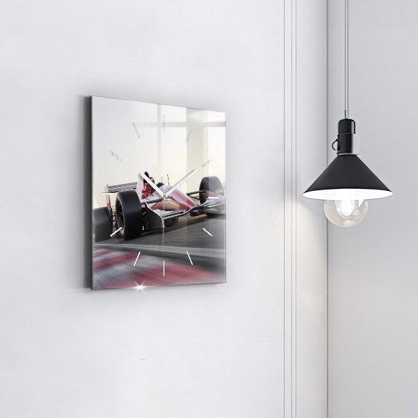 Ceas pătrat de perete din sticlă Mașină sport de curse