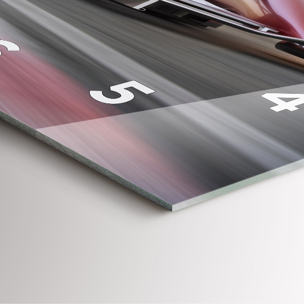 Ceas pătrat de perete din sticlă Mașină sport de curse