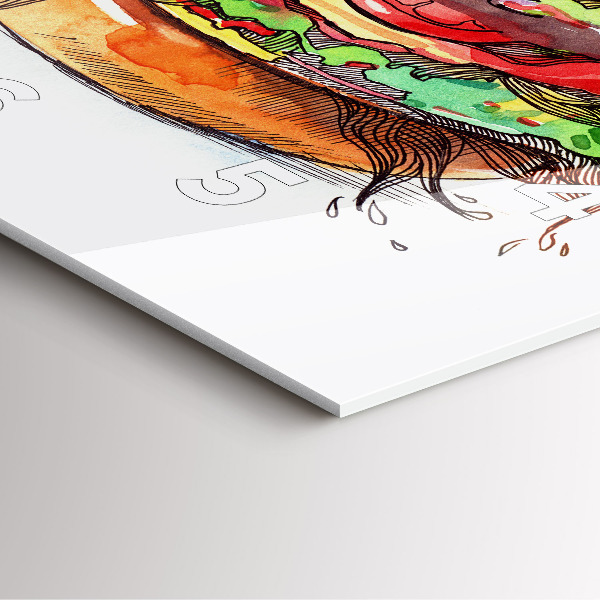 Ceas pătrat de perete din sticlă Burger cu brânză XXL