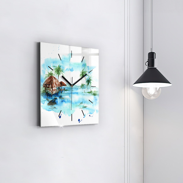 Ceas pătrat de perete din sticlă Imaginea unei insule pustie