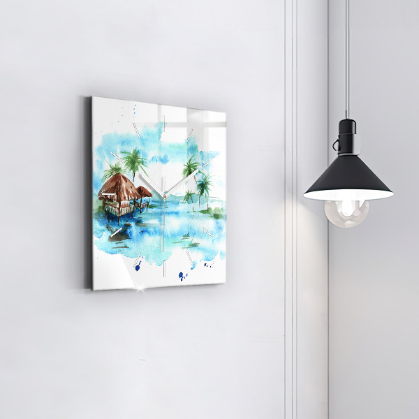 Ceas pătrat de perete din sticlă Imaginea unei insule pustie