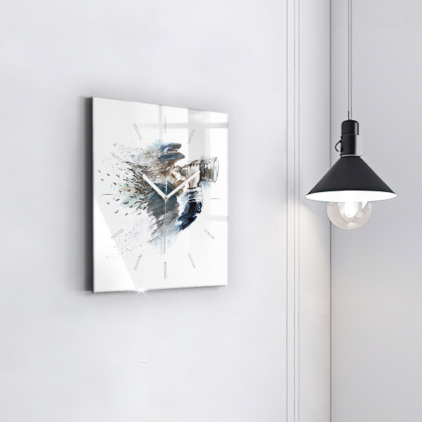 Ceas pătrat de perete din sticlă Căpitan cu binoclu