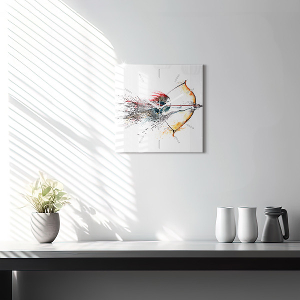 Ceas pătrat de perete din sticlă Războinic în timpul vânătorii