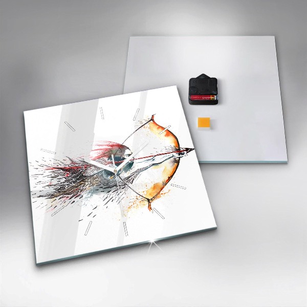 Ceas pătrat de perete din sticlă Războinic în timpul vânătorii