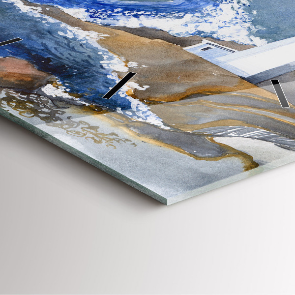 Ceas pătrat de perete din sticlă Marea și farul