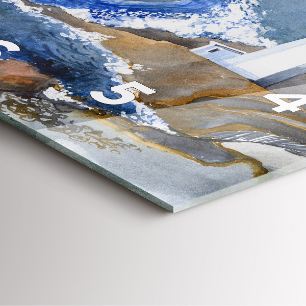 Ceas pătrat de perete din sticlă Marea și farul