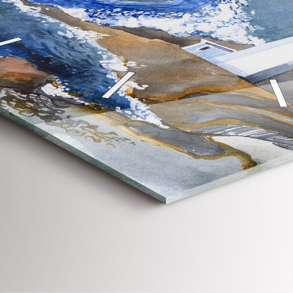 Ceas pătrat de perete din sticlă Marea și farul