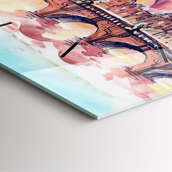 Ceas pătrat de perete din sticlă Peisaj pictat din Paris