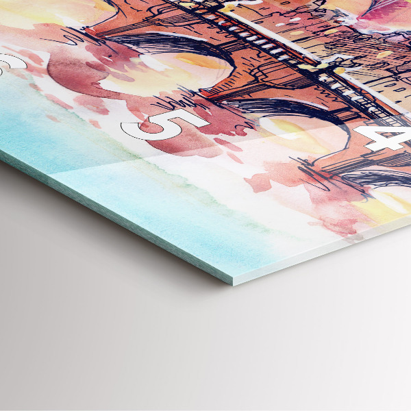 Ceas pătrat de perete din sticlă Peisaj pictat din Paris