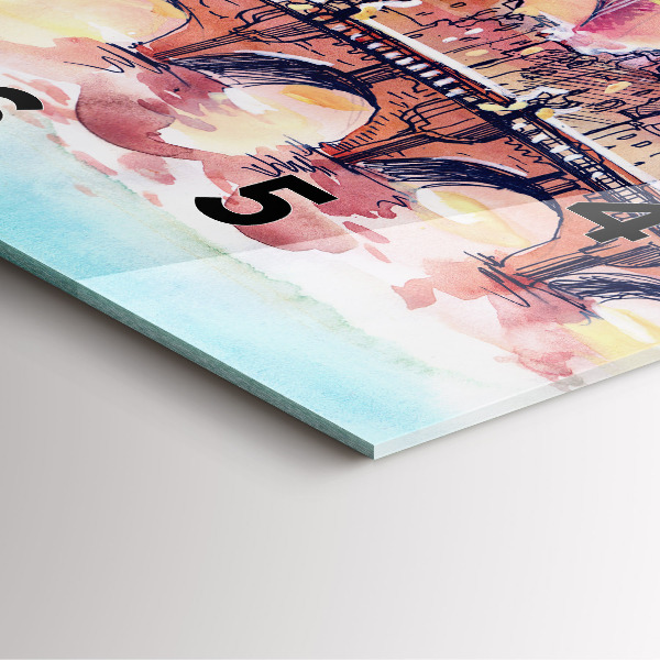 Ceas pătrat de perete din sticlă Peisaj pictat din Paris