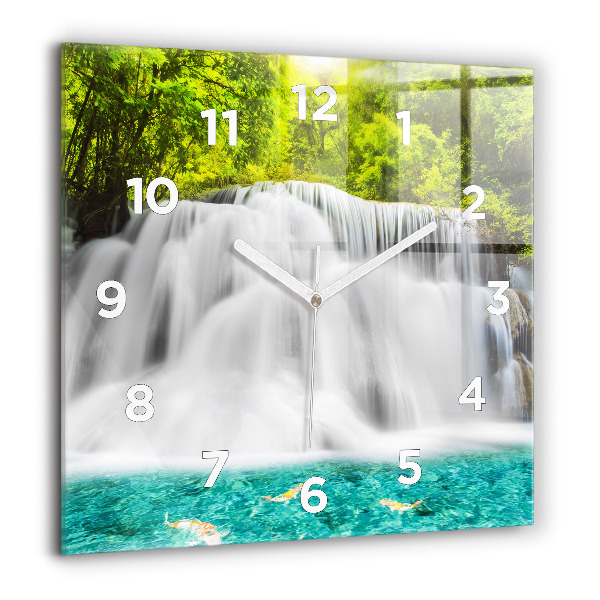 Ceas pătrat de perete din sticlă Cascada în Thailanda