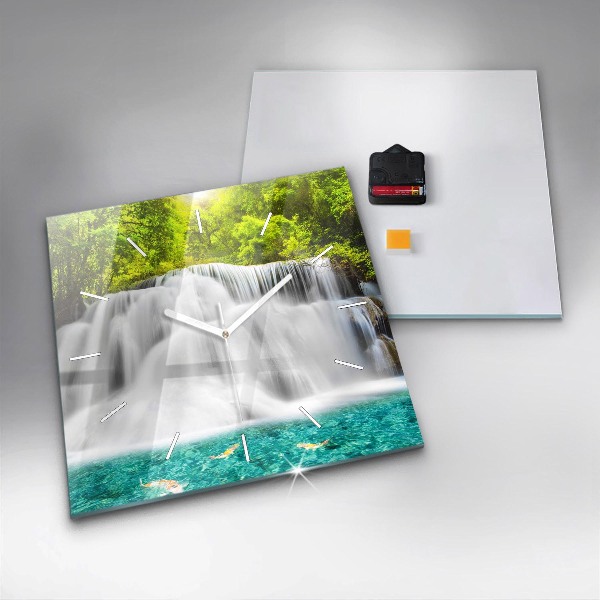Ceas pătrat de perete din sticlă Cascada în Thailanda