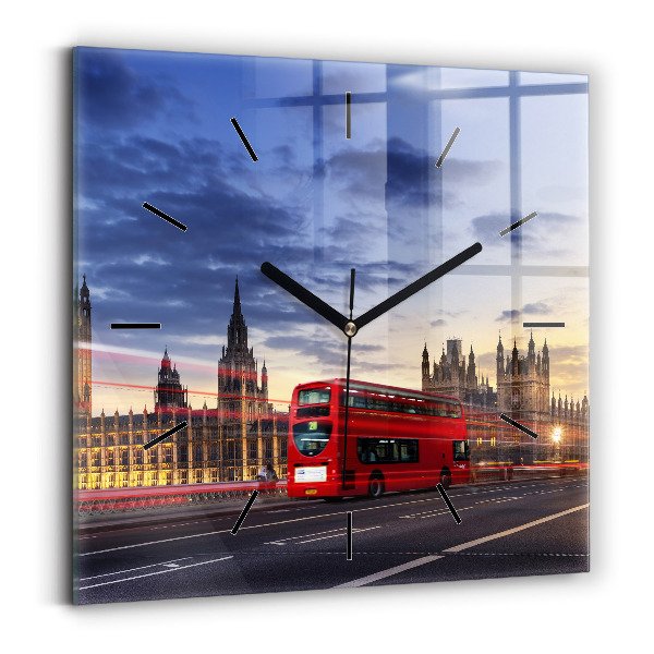 Ceas pătrat de perete din sticlă Autobuzul roșu din Londra