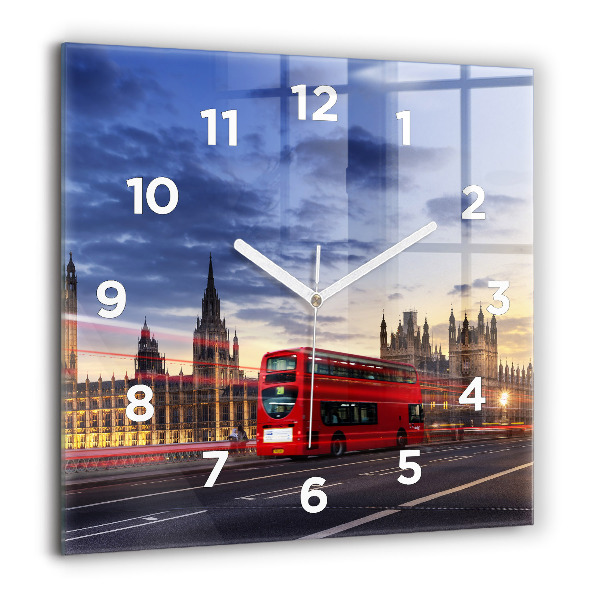 Ceas pătrat de perete din sticlă Autobuzul roșu din Londra