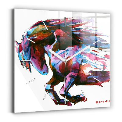 Ceas pătrat de perete din sticlă Cal pe fugă