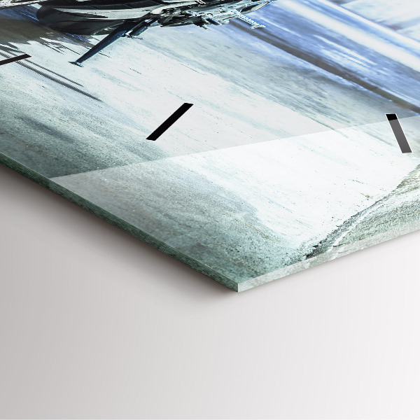 Ceas pătrat de perete din sticlă Motocicletă pe alee