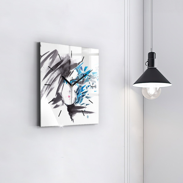 Ceas pătrat de perete din sticlă Femeia se confruntă cu abstracția