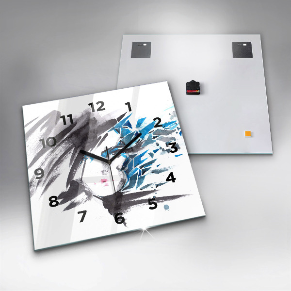 Ceas pătrat de perete din sticlă Femeia se confruntă cu abstracția