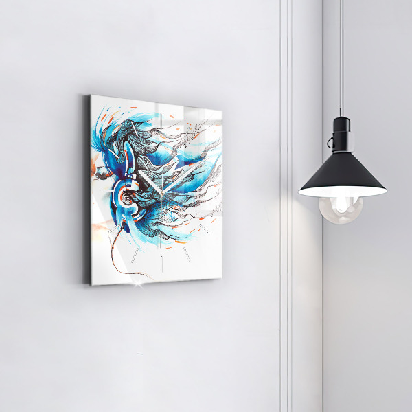 Ceas pătrat de perete din sticlă Ilustrație pentru căști