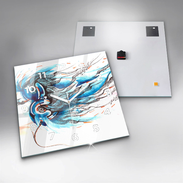 Ceas pătrat de perete din sticlă Ilustrație pentru căști