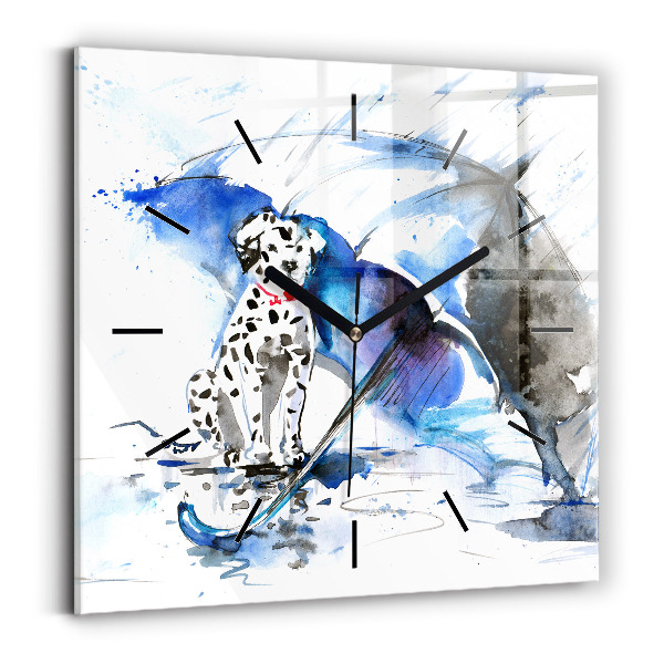 Ceas pătrat de perete din sticlă Dalmatian și umbrelă