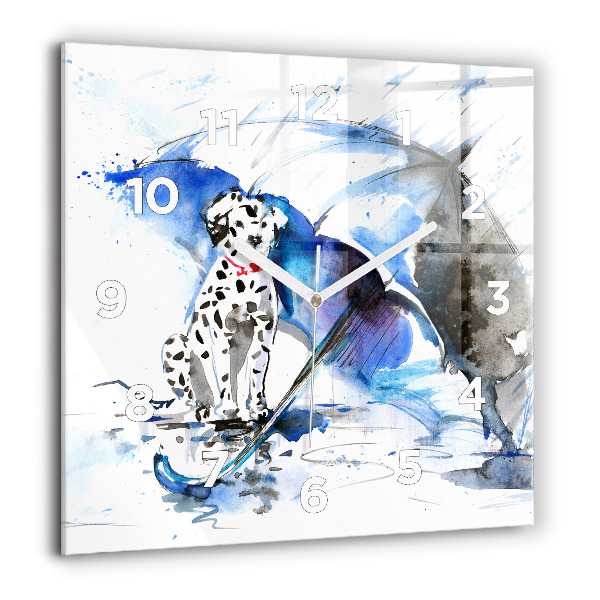 Ceas pătrat de perete din sticlă Dalmatian și umbrelă