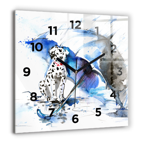 Ceas pătrat de perete din sticlă Dalmatian și umbrelă
