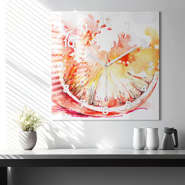Ceas pătrat de perete din sticlă Vopsit portocaliu