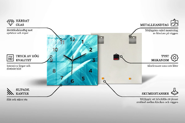 Ceas pătrat de perete din sticlă Vopsit portocaliu