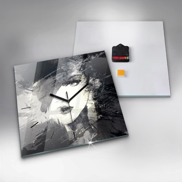 Ceas pătrat de perete din sticlă Femeie – acuarele
