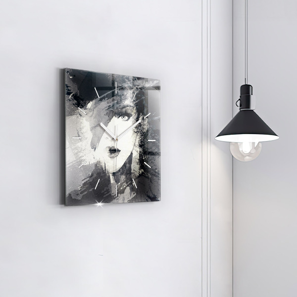 Ceas pătrat de perete din sticlă Femeie – acuarele