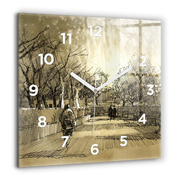 Ceas pătrat de perete din sticlă Parc și copaci în sepia